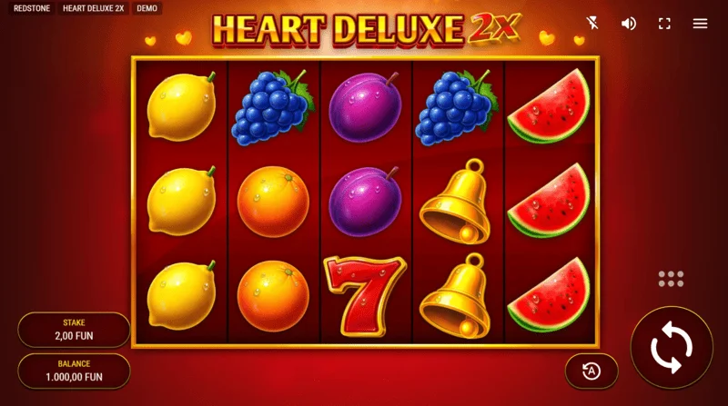 Heart Deluxe 2x – Spielbildschirm mit 5×3 Walzen